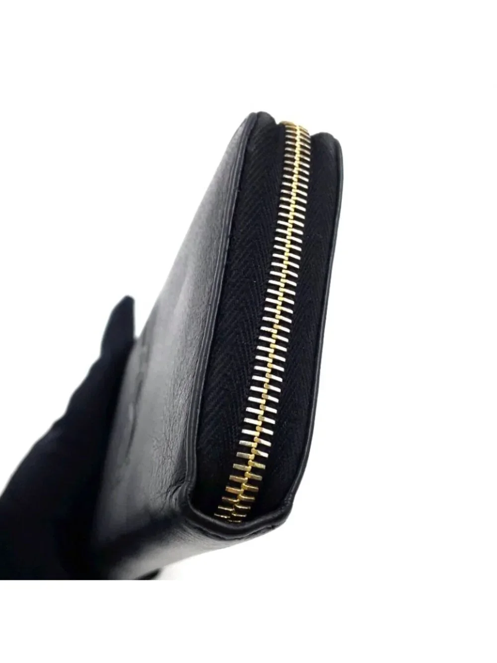 Saint Laurent YSL Logo Bel de Jour Zip Around Leather Black Wallet Gold